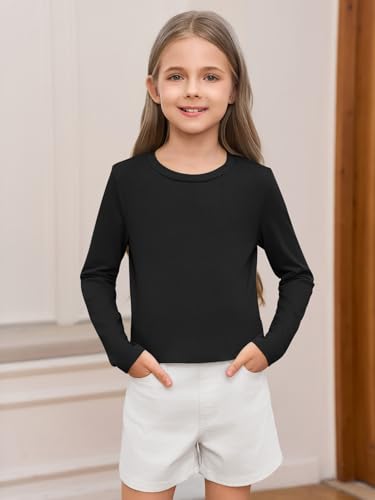 Haloumoning Girls Crop Tops Long Sleeve T Shirts Kids Crewneck Slim Fit Basic Tee for 5-14 Years2