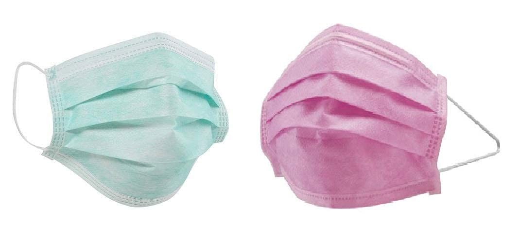 WELLSTAR Disposable 3 Ply Mask Non Woven Face Mask, Bacterial Filtration Efficiency with Nose Clip Green-Pink Colour Each 50 numbers - 100 pieces-image-5