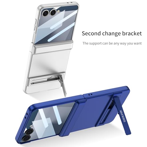 Image of Midkart Magnetic Cover Compatible with Samsung Galaxy Z Flip 7 Release 2025 Hinge Protection Kickstand Hard PC with Front Glass Cover 360-degree Protection, Blue