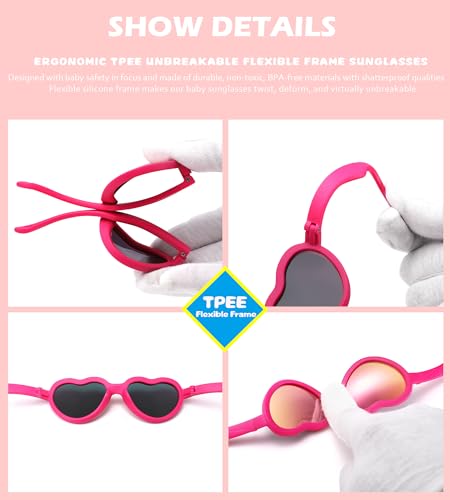 Image of Flexible Heart Shaped Baby Polarized Sunglasses with Strap Adjustable Toddler & Infant Age 0-24 Months