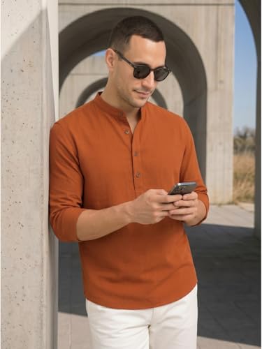 Image of DEELMO Men's Cotton Blend Solid Regular Fit Full Sleeve Short Kurta | Men's Trendy Short Kurta