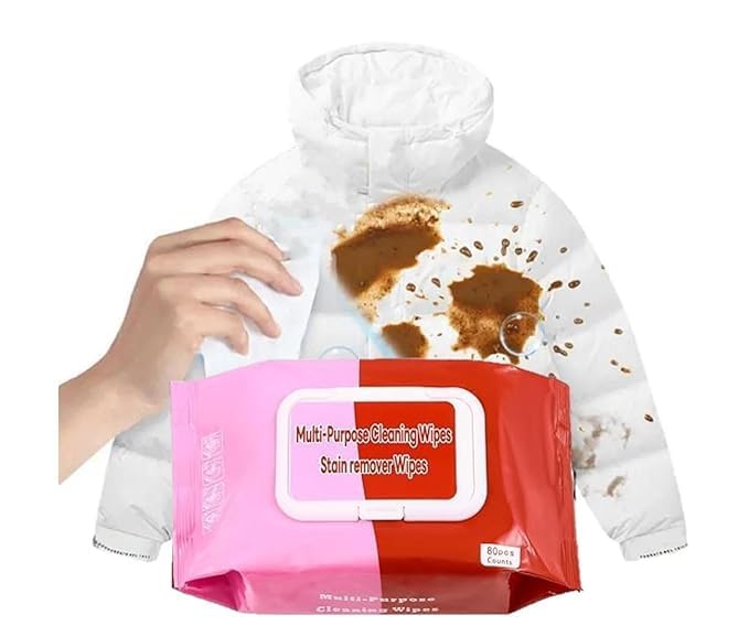 Multipurpose Stain Remover Wipes Stain Remover Wipes (PCS - 80) | Convenient and Effective Stain Cleaning Instant Stain Remover for Cotton, Linen, Polyester,Fabric, Denim, Down Jacket etc-image-39