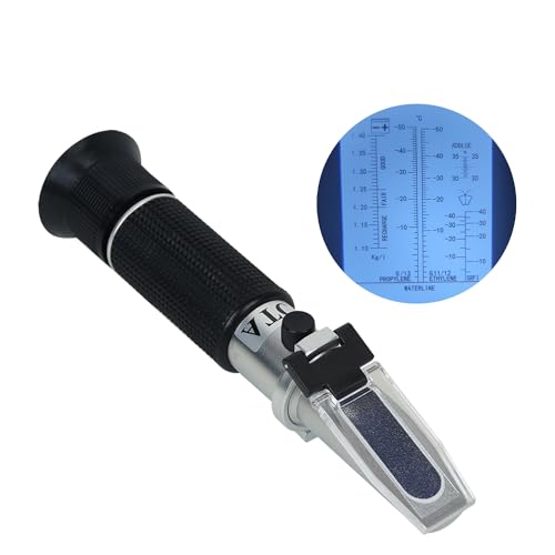 NANBEI 4-in-1 Antifreeze Coolant Refractometer,(Copper )CNC Machine coolant Refractometer for Diesel Exhaust Fluid,Automobile Antifreeze System, Battery Acid and Windshield Washer Fluid