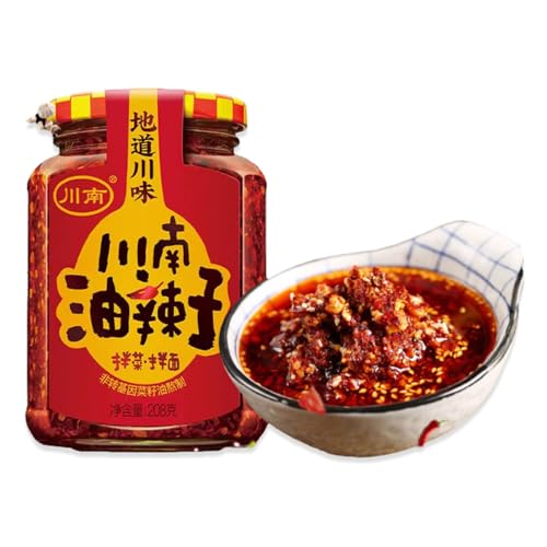 BaiLiSnacky Olio Piccante Cinese 208g - Con Peperoncino Tostato, Soia E Arachidi Croccanti - Condimento Pronto Per Asiatico, Ravioli, Riso - Gusto Intenso Gustoso & Piccante