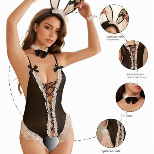 KFLY Damen Sexy Bunny Dessous Set Outfit Senpai Anime Cosplay Hasen-Kostüm – Bild 2