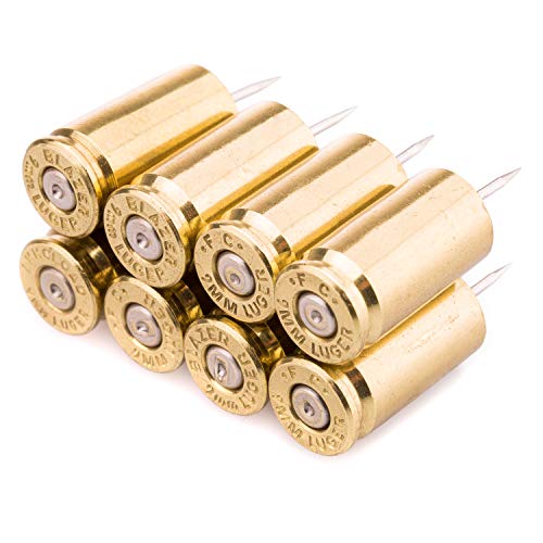 9Mm Push Pins | Once-Fired Bullet Rounds | Set Of 8 (Brass) From Lucky Shot #TOP3