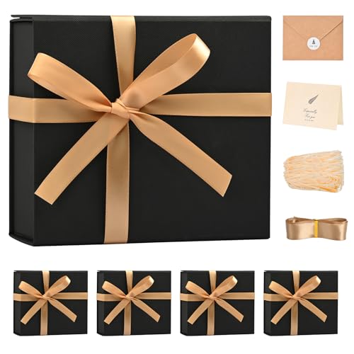 Image of LIFELUM Large Gift Box, 8 X 7 X 3 inch Black Gift Box Set of 5 with Magnetic Lid for Presents with Ribbon,Card,Shredded Paper Filler Gift for Women, Birthdays, Christmas Presents