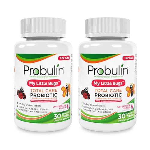 Probulin Total Care My Little Bugs Prebiotics Probiotics & Postbiotics - 5 Billion CFU - 15 Strains - 30 Chewable Tablets (Twin Pack)