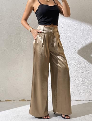 Women's Wide Leg Palazzo Pants Satin Silky Dressy Casual Shiny Sparkle Sequin Party Night Out Work Trouser3