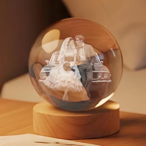 Luz Nocturna De Bola De Cristal 3D Personalizada Con Base De Madera LED, Foto Grabada Para Baby Shower, Boda O Aniversario, Idea De Regalo Con Brillo Suave Y Recuerdo Para La Decoración Del Hogar