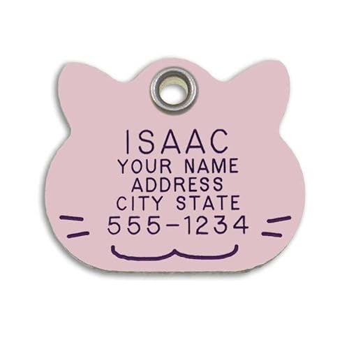 Durable Plastic Pet Id Tag, Outlasts Cheap Aluminum Tags For The Same Price, Custom Engraved, Small Pink Cat #TOP22