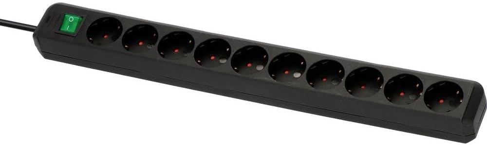 Brennenstuhl Eco-Line, 10'lu çoklu priz (yüksek temas korumalı, şalter ve 3 m kablolu) siyah