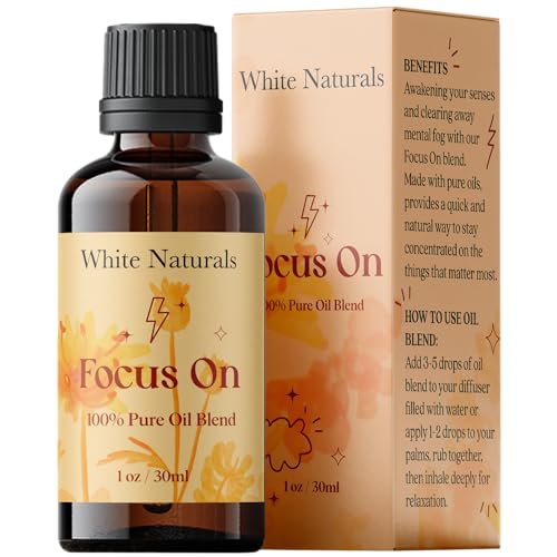 White Naturals Focus On Essential Oil Blend – Refreshing Aromatherapy Oil for Clarity & Attention, 100% Pure & Natural Essential Oils for Productivity, 1oz