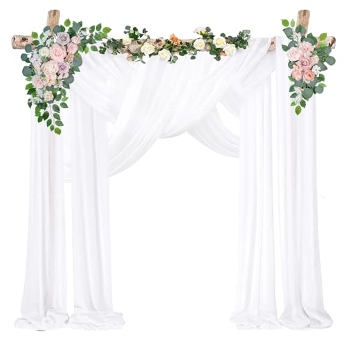 2 Stück Querbehang, Weiß Hochzeit Vorhang Hochzeitsbogen, 160 x 600cm Hochzeitsbogen Deko, Tüllstoff Vorhänge für Hochzeitsfeier Zeremonie, Fotografie, Bühnendekoration, Party