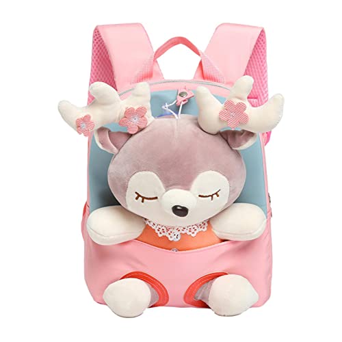 Mochila infantil con Reno de Peluche Extraíble, Lindo Mochila Escolar Niña para Guarderia, Preescolar, Escuela Primaria, Mochila de Peluche para Niños, Bolsa Escolar para Niñas 2-6 Años