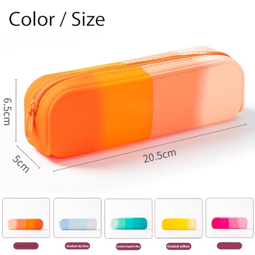 Image of Silicone Pencil Case, Gradient Orange Pencil Pouch, Pencil Case Small, Pencil Pouch Aesthetic, Silicone Pencil Pouch, Pencil Case Aesthetic, Pencil Bag, Pencil Pouch for Women, Makeup Pouch