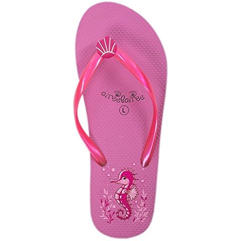 Flip Flops Womens Ladies Summer Beach Pool Shoes Seahorse Pattern (Medium (UK 5-6), Pink) Cover