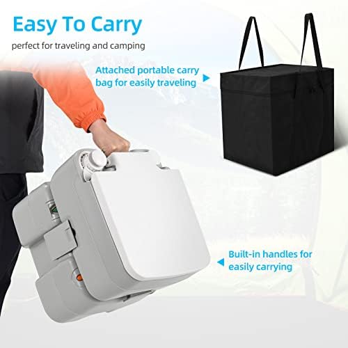 Image of YITAHOME Portable Toilet for Adults, 5.3 Gallon Camping Porta Potty with Carry Bag, Hand Sprayer, Level Indicator, Handle Pump and Leak-Proof, Indoor Outdoor Toilet for RV Travel, Boat, Hiking, Trips