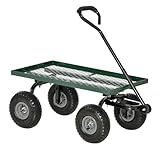 Outsunny Carrello da Giardino con Maniglia Rivestita e 4 Ruote Grandi da Ø24 cm, Carrello da Esterno in Acciaio, Capacità 150 kg, 94x48.5x100 cm, Nero e Verde