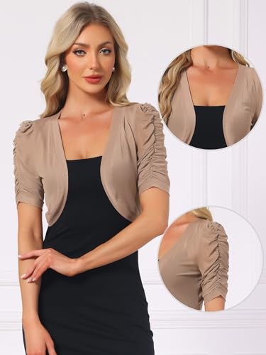 Image of Allegra K Casual Short Sleeve Mesh Sheer Shrug for Women Open Front Cropped Cardigan Bolero