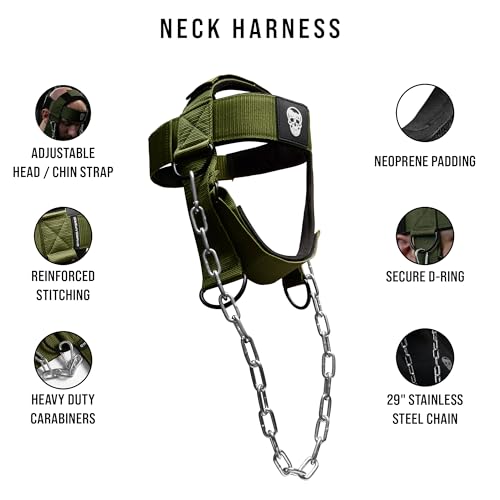 Image of Gymreapers Neck Harness Increase Neck Strength and Reduce Neck Pain - Neck Trainer with 29 inch Heavy Duty Steel Chain Adjustable Neoprene Strap Neck Training Harness for Gym & Home Use