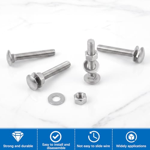 Image of Zonon Stainless Steel Carriage Bolts and Nuts Kit Round Head Square Neck Carriage Bolts Screws and Hex Nuts and Flat Washers, Stainless 18-8 Full Thread Coverage(5 /16-18 x 2,Silver,50 Sets)