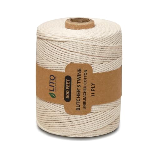 Image of 100% Cotton Twine Macrame Thread | Natural Cotton String for Cooking, Baking, Wrapping, Crafts, DIY Garden Decor & Gift Packaging (Natural, 11PLY- 500 FEET- Pack of 1)