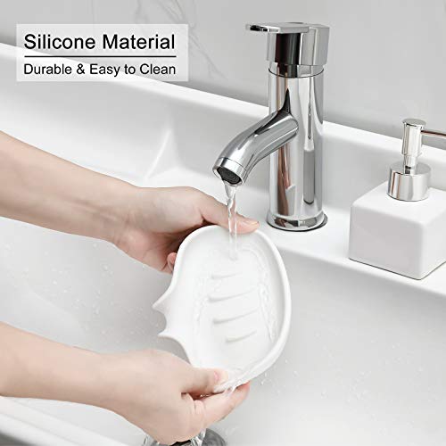 Subekyu Silicone Soap Dish For Bathroom,Bar Soap Holder For Shower With Draining Tray, Waterfall Soap Tray For Kitchen Sink, Set Of 2 (2 * White) #TOP6