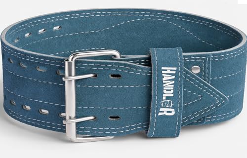Image of Handler 100 percent all Leather Powerlifting Gym Belt- 5.5 mm | Weight Lifting Belt for Heavy Workout for Men & Women | Professional Heavy Weight Lifting (Teal Denim, Large)