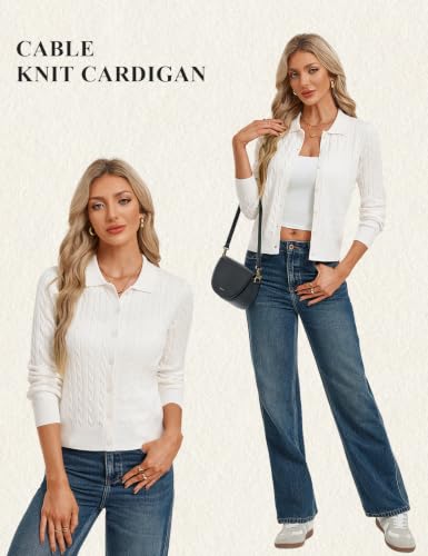 GRACE KARIN Womens White Cardigan Dressy Long Sleeve Button Up Summer Sweaters for Women Lightweight Early Fall Fashion M — view 4