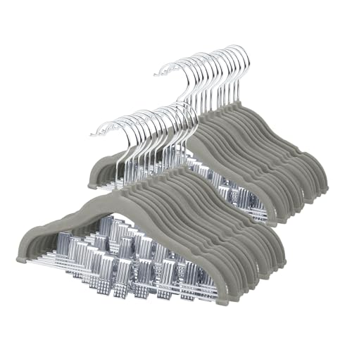 ManGotree 30cm Grucce di Velluto per Bambini con Clip Mobili, Ultrasottili Antiscivolo in Feltro (Confezione da 28, Grigio)