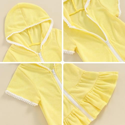 Girls Cover Up Hooded Girls Swim Cover Up Short Sleeve Girl Swimsuit Cover Up Cute Zipper Closure Toddler Swimsuit3
