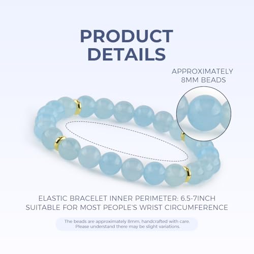 Blue Chalcedony 8mm Beaded Bracelet - Harmony Natural Healing Crystal Stretch Bracelet for Women and Men - Handmade Semi-Precious Gemstone with Positive Energy2