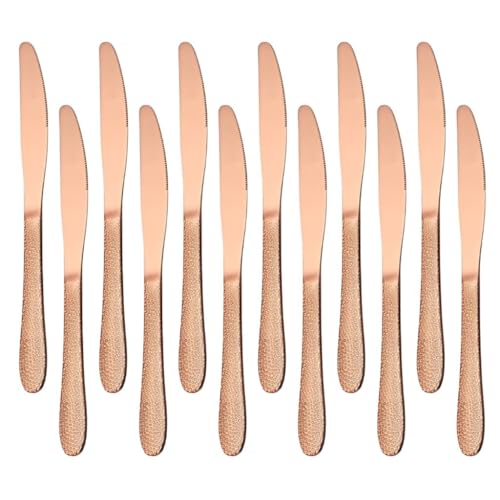 Image of Stainless Steel Table Knives, Food Grade Dinner Knives, Sturdy and Dishwasher Safe, Mirror Butter Spreader Knife, Goldware for Home Kitchen Restaurant (12 Pcs Dinner knife, Rose Gold)
