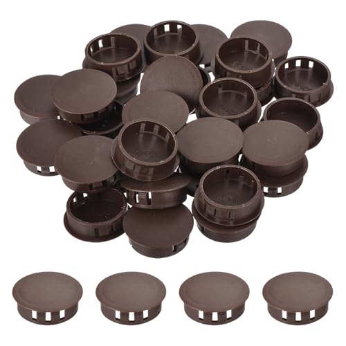 Image of MECCANIXITY 64PCS 32mm(1 1 /4 inch) Brown Plastic Hole Plugs, Flush Type Panel Hole Plugs Insert End Caps for Locking Hole Tubes Furniture Cabinet