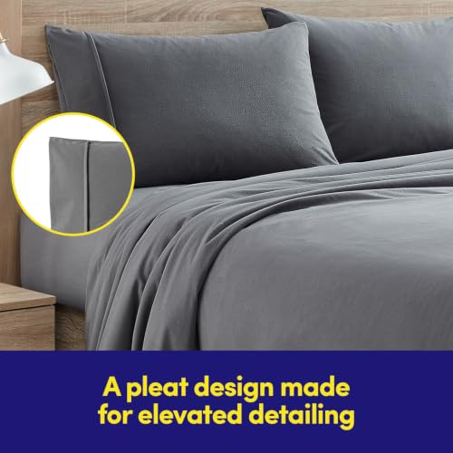Image of Flannel Sheets Warm and Cozy Deep Pocket Breathable All Season Bedding Set with Fitted, Flat and Pillowcases, Twin, Gray