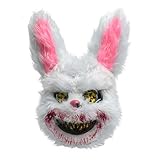 Wellinology Bloody Bunny Mask Halloween Scary Women Mask, Latex Creepy Rabbit Costume Half Face Elastic Band Realistic Fur Horror Devil Cosplay Costume Mask Party Props