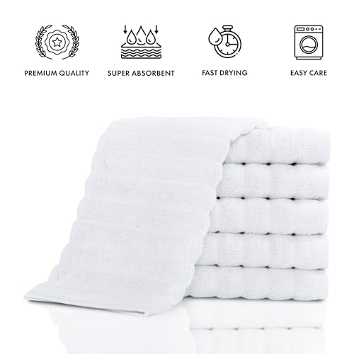 Classic Turkish Towels CTT Luxurious 100% Turkish Cotton Washcloths 6 Pack, Highly Absorbent & Quick Dry, Face Towels Wash Cloths for Hotel, Spa & Gym | 13"x13" (White) - Thumbnail 4
