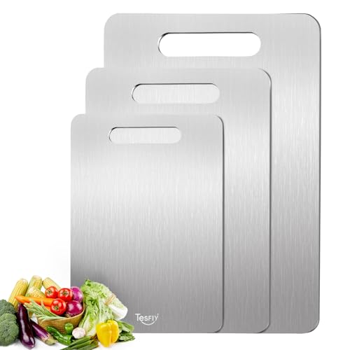 Image of 3 Pack Titanium Cutting Board-100% Pure Titanium Cutting Boards For Kitche,Easy to clean,Double-sided food-grade Cutting Board For Cutting Meats, Fruits And Vegetables,PW3