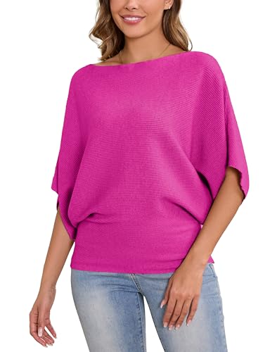 Image of MAKARTHY Womens Batwing Sleeves Knitted Dolman Pullovers Boat Neck Tops Sweatershirts
