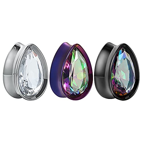 KOOBODY Teardrop Earrings with Fritillary Ear Plugs Tunnel Double Flared Stretcher Piercing Jewellery Calibre 0 g - 1 pulgada Pack de 2, 00g-10mm, Metal, Piedra arenisca Cover