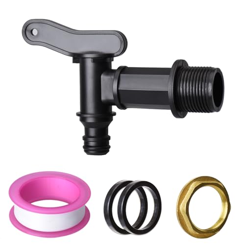 EZwoks 3/4 Water Butt Tap Plastic Snap-Fit Hosepipe Rain Barrel Water Butts BSP Thread Replacement Water Tap with Brass nut Black