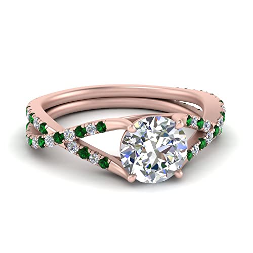 Image of JewelryGift Choose Your Gemstone 4 Prong Split Twisted Diamond CZ Ring Rose Gold Plated Round Shape Split Shank Engagement Ring Minimal Modern Design Birthday Gift Wedding Gift US Size 4 to 12