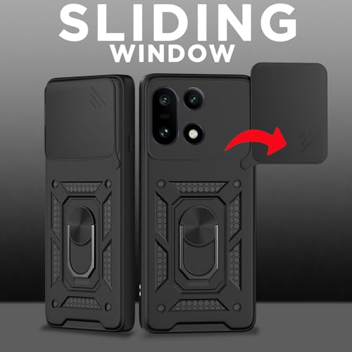 Image of Pikkme Back Cover for OnePlus 15 5G | 360 Protection Case | Sliding Camera Shield Cover & Ring Holder Stand D10 Tough Armor Bumper Case (Black)