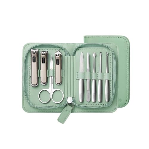 Juego de herramientas para recortar piel muerta y uñas con estuche portátil verde 2
