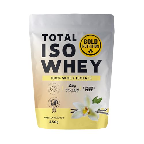 GoldNutrition Total Iso Whey, Proteína de Suero Aislada 100%, Sabor Vainilla, 450g, 25g de Proteína por Porción, Sin Azúcares