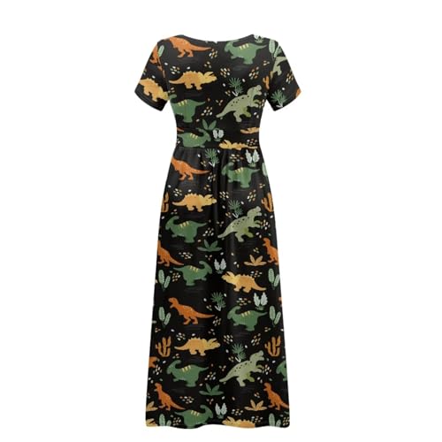 Image of Women's Fall Summer Short Sleeve Ankle Length V-Neck Party Dress with Pockets Size S-3XL