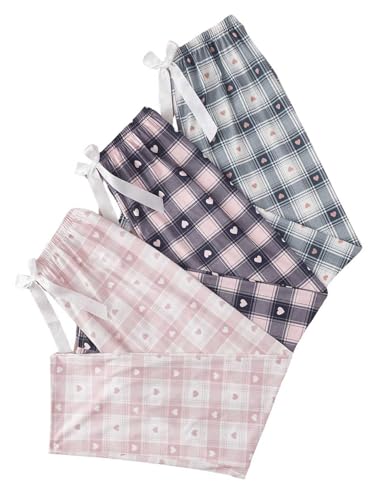 Floerns Women's 3 Pcs Plaid Print Drawstring Waist Pajama Pants Sleepwear