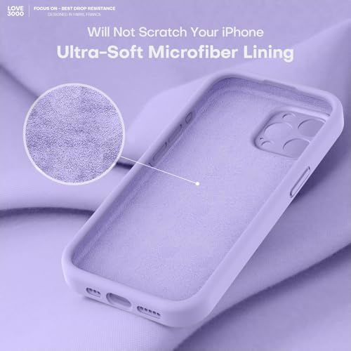 Image of LOVE 3000 Designed for iPhone 15 Pro Case, Premium Silicone with [Soft Anti-Scratch Microfiber Lining] Shockproof Protective Phone Case for Men Women Girls 6.1 inch, Light Purple