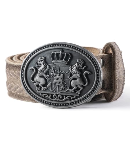 Schöneberger Trachten Couture Herren Trachtengürtel bestickter Ledergürtel mit Hirsch Schnalle Lederhosen Gürtel aus Nubukleder Steinadler (50/52)